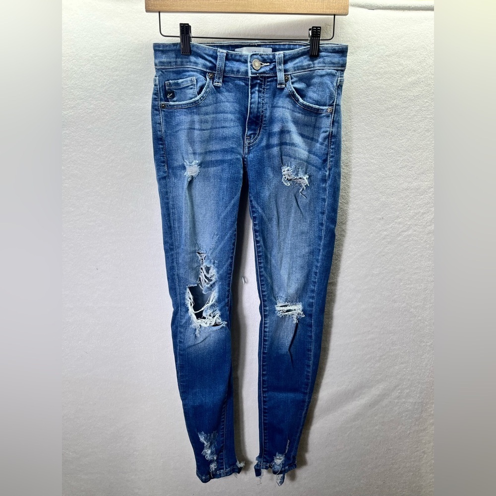 KanCan Distressed Jeggings Pants Womens 5/26‎ Blue Denim Stretch Thrashed 2261